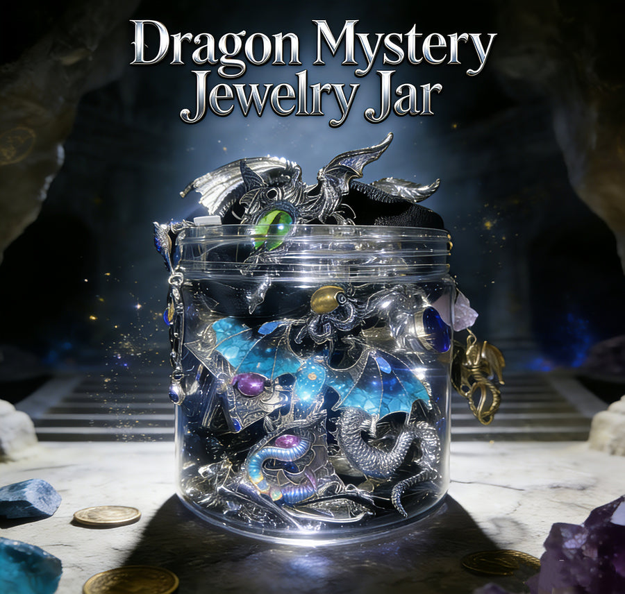 Jollyhit Dragon Aesthetic Mystery Jewelry Jar, 30pcs Light Gothic Style Costume Jewelry,Bestie Gift, Friendship Gift, Graduation Giftr, Self Love Treat