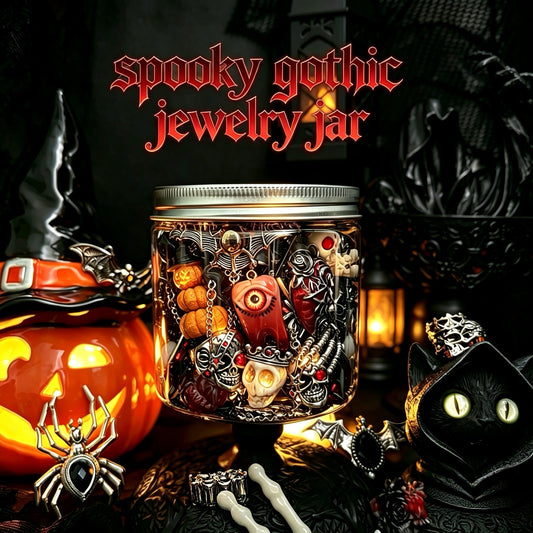 Jollyhit Spooky Gothic Mystery Jewelry Jar, 24PC costume jewelry set，Halloween Gift/ Estimated Delivery in 15 Business Days