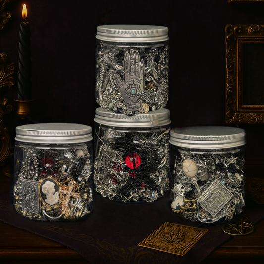Mystery Goth Witch Jewelry Jar 30pcs – Creepy Twinkling Charms Whimsigoth Aesthetic Treasure，Curated  Earrings, Rings, Necklaces & Bracelets, Surprises Inside Mystery Jewelry Jar， Gold, Silver & Colorful Accessories Set for Women