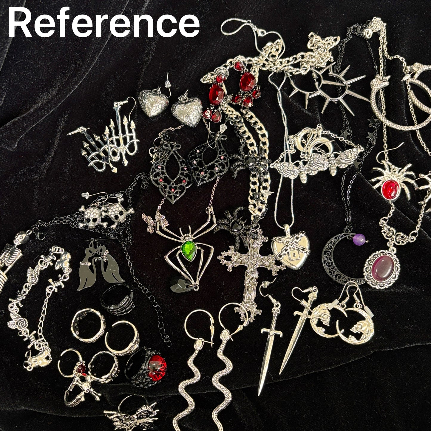 Gothic Witch Mystery Jewelry Jar Set – Dark Aesthetic Rings, Necklaces & Earrings with Skulls, Snakes, Witches, Crosses – Punk, Occult, Mysterious & Edgy Style
