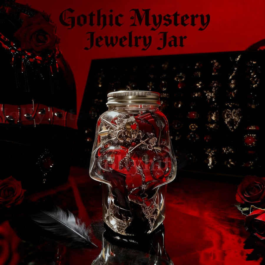 Jollyhit Gothic Red & Black Mystery Jewelry Skull Jar – 30PCS Costume Jewelry Set, Vampire-Inspired Gift,Estimated Delivery in 15 Business Days