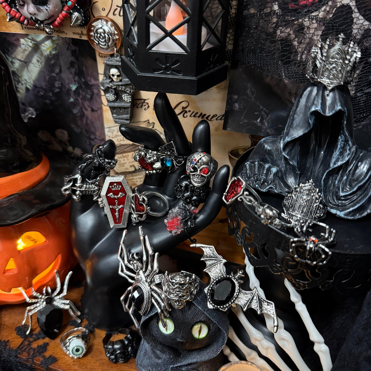 Jollyhit Spooky Gothic Mystery Jewelry Jar, 24PC costume jewelry set，Halloween Gift/ Estimated Delivery in 15 Business Days
