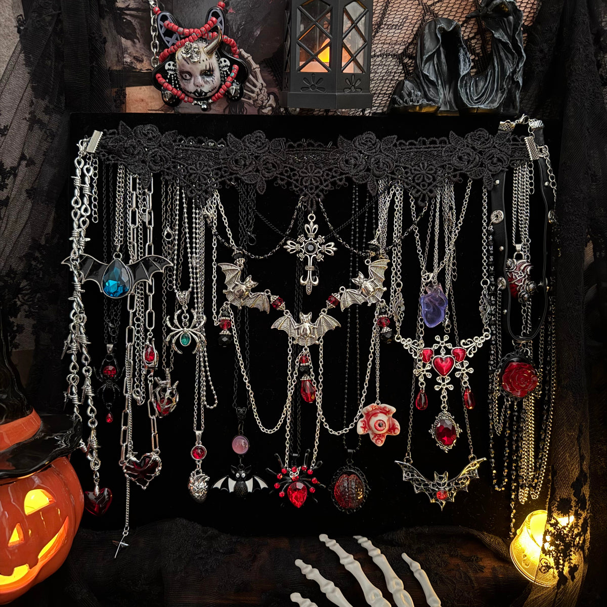 Jollyhit Spooky Gothic Mystery Jewelry Jar, 24PC costume jewelry set，Halloween Gift/ Estimated Delivery in 15 Business Days