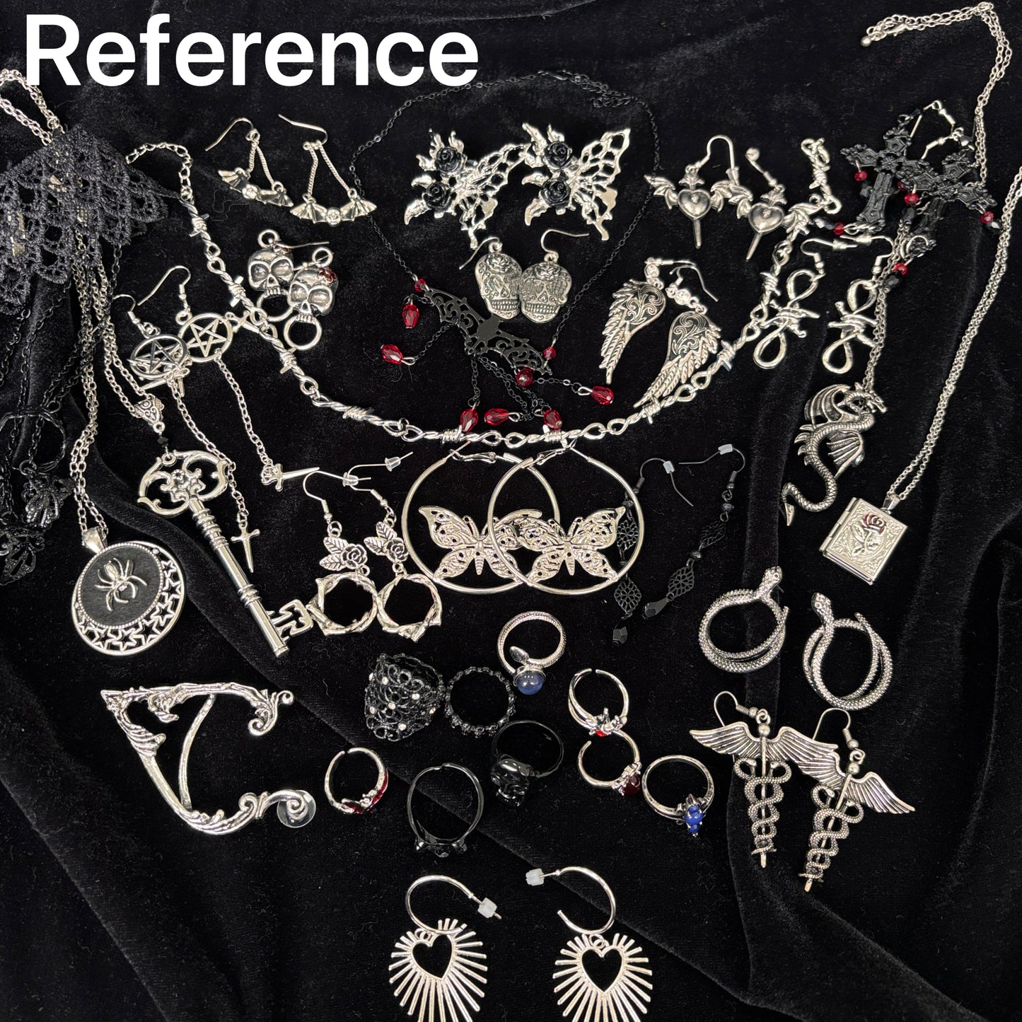 Gothic Witch Mystery Jewelry Jar Set – Dark Aesthetic Rings, Necklaces & Earrings with Skulls, Snakes, Witches, Crosses – Punk, Occult, Mysterious & Edgy Style